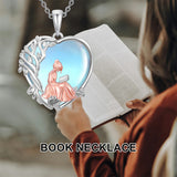 Sterling Silver Moonstone Tree of Life Art Book Pendant Necklace for Book Lover