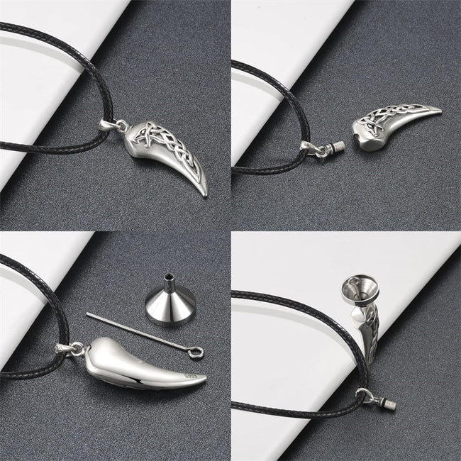 Celtic Wolf Tooth Cremation Necklace for Ashes  925 Sterling Silver Wolf Urn Pendant Keepsake Memorial Jewelry for Women Men