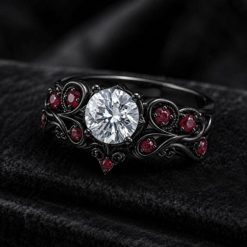 Sterling Silver 10K 14K 18K Gold Custom Engraved  Moissanite Gothic Ring for Women Halloween Gift