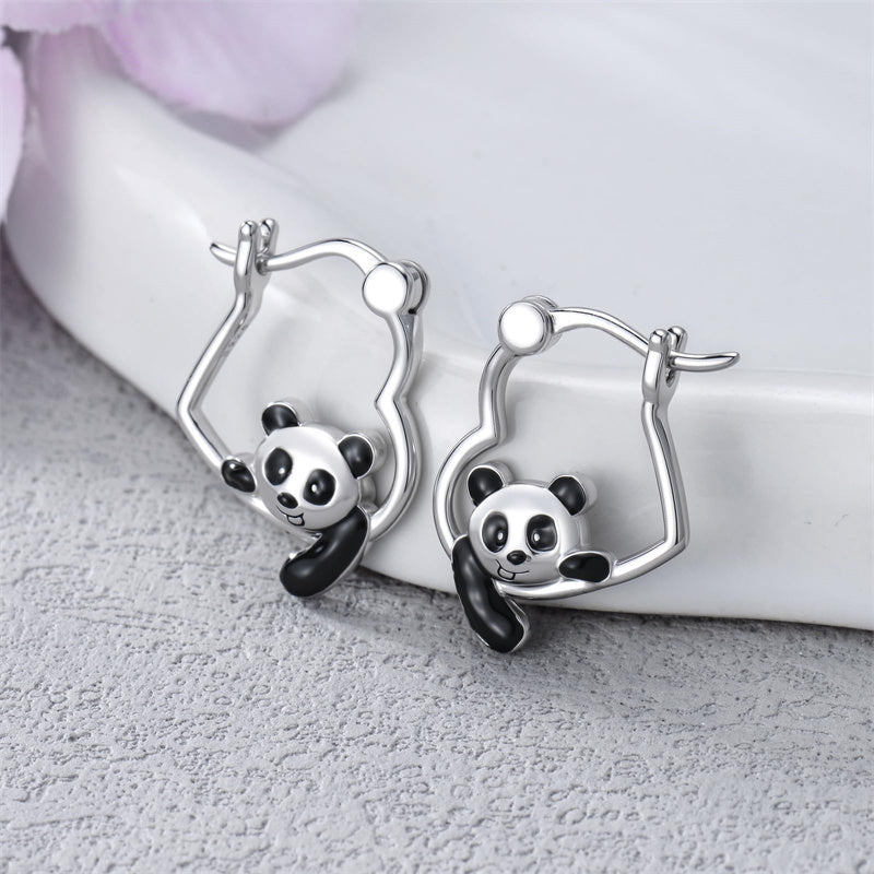 Sterling Silver Fox Frog Leopard Peacock Puppy Animal Hug Hoop Earrings