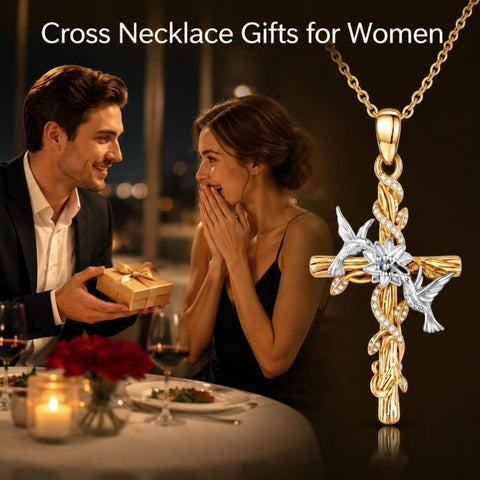14K Gold Plated Cross Pendant Necklace Faith Jewelry Gift for Women