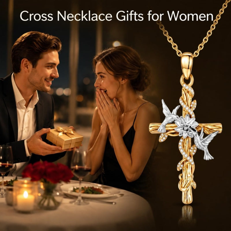 14K Gold Plated Cross Pendant Necklace Faith Jewelry Gift for Women