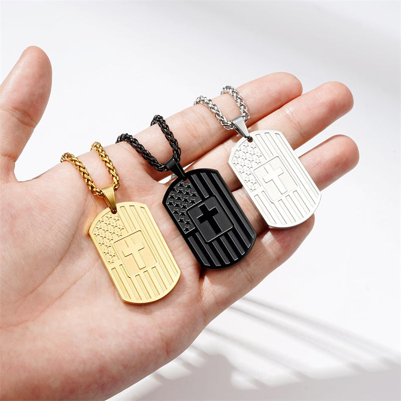 Stainless Steel American Dog Tag Pendant Necklace for Men