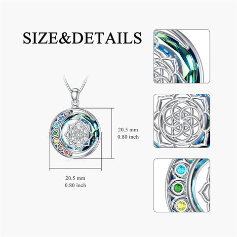 Sterling Silver Crystal Triple Moon Goddess Hamsa Hand Lotus Tree of Life Flower of Life Chakra Pendant Necklace