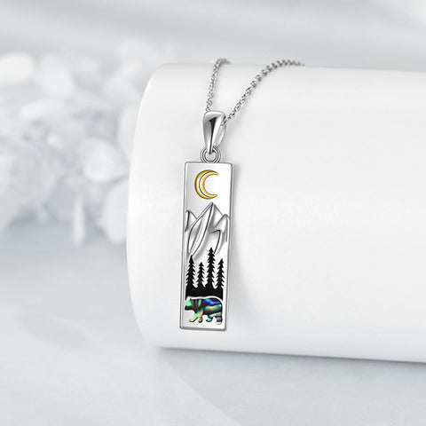 Sterling Silver Mountain Bear Pine Tree Sun Ocean Snowy Mountain Pendant Necklace