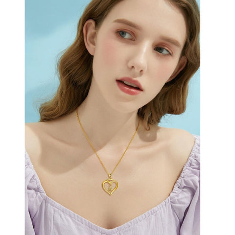Heart Initial A-Z Pendant Necklace for 14K Gold Plated Women Initials Jewelry Gifts