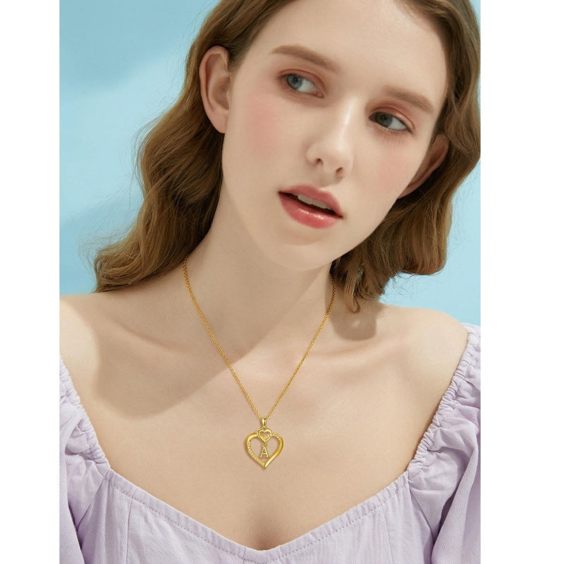 Heart Initial A-Z Pendant Necklace for 14K Gold Plated Women Initials Jewelry Gifts