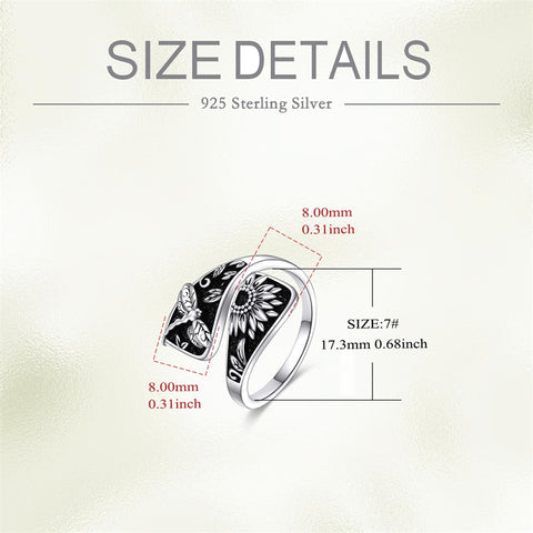 Sterling Silver Sunflower Dragonfly Spoon Ring for Women