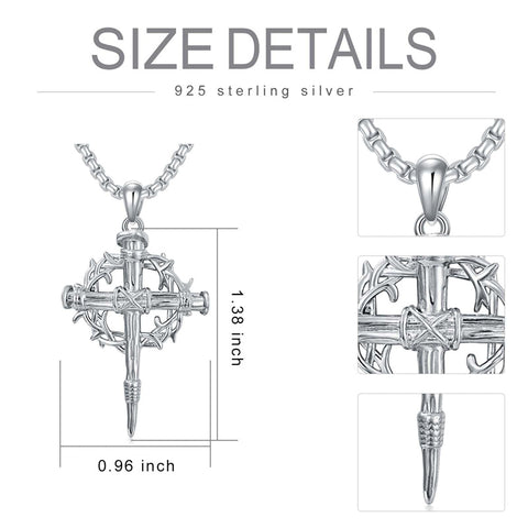 Sterling Silver Nail Cross Pendant Necklace for Men