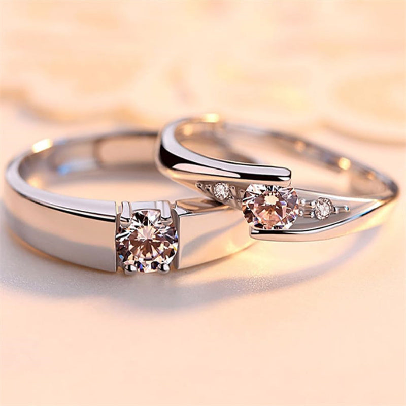 Copper Cubic Zirconia Cubic Adjustable Matching Couple Rings