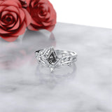 Sterling Silver Pear Oval Kite Heart Hexagon Emerald Coffin Cut Gemstone Engagement Promise Ring Set