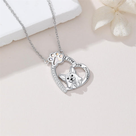 Sterling Silver Paw Print Poodle Corgi French Schnauzer Chihuahua Dachshund Golden Retriever Pug Pendant  Necklace