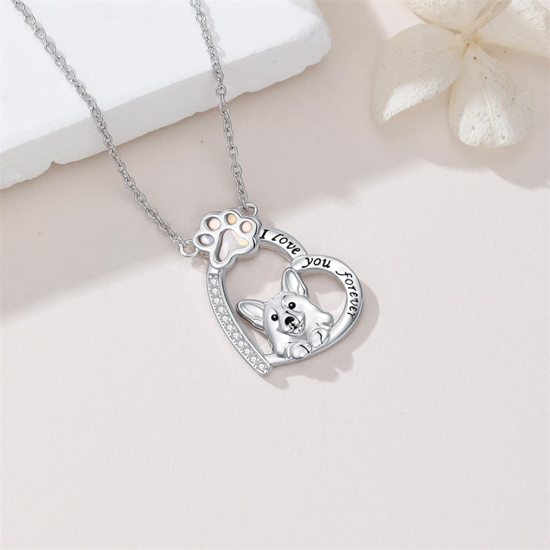 Sterling Silver Paw Print Poodle Corgi French Schnauzer Chihuahua Dachshund Golden Retriever Pug Pendant  Necklace