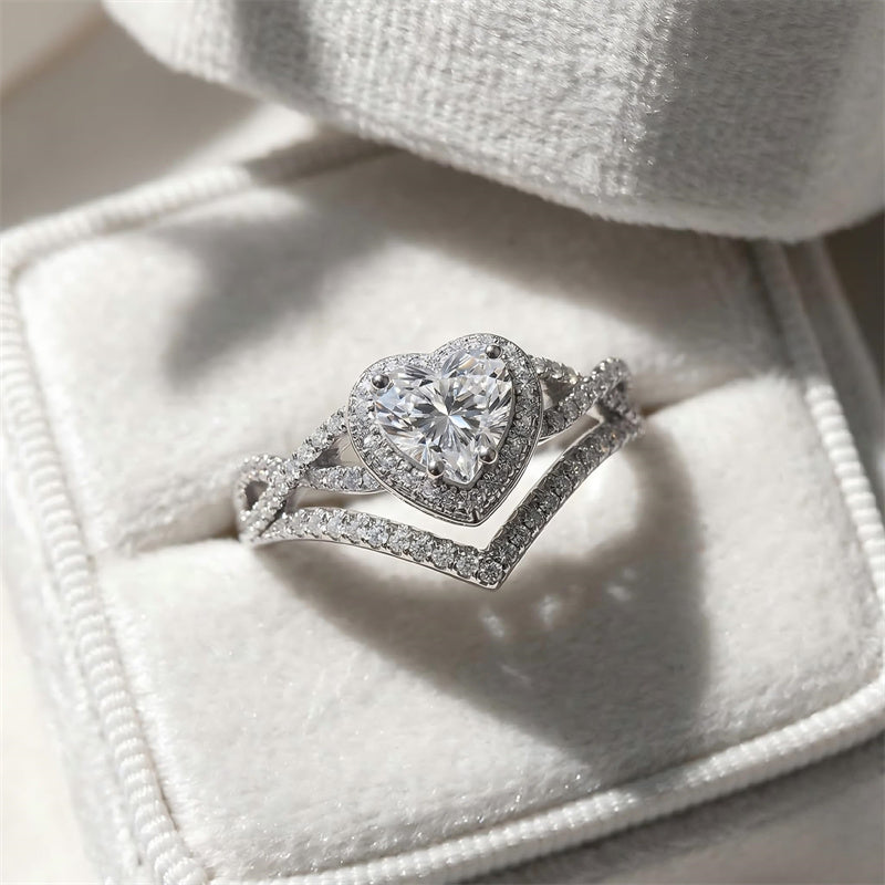Sterling Silver 10K 14K 18K Gold 1CT-4CT Heart Round Teardrop Oval Moissanite Engagement Rings Set for Women