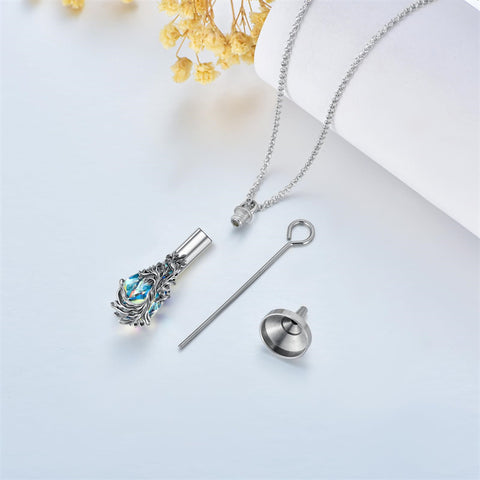 Sterling Silver Teardrop Crystal Butterfly Dragonfly Fox Hummingbird Phoenix Tree of Life Urn Necklaces for Ashes