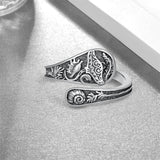 Sterling Silver Adjustable Dragon Moth Octopus Shark Stingray Sea Turtle Spoon Ring