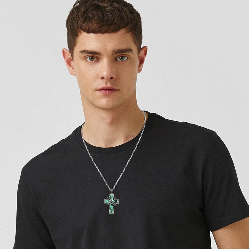 14K Gold Plated Celtic Vikin Cross Pendant Necklace Irish Jewelry Religious Protective Gift