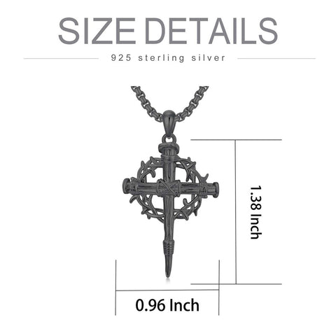 Sterling Silver Nail Cross Pendant Necklace for Men