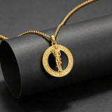14K Gold Plated Black Onyx Patron Saint Medal Religious Amulet Pendant Necklace for Men