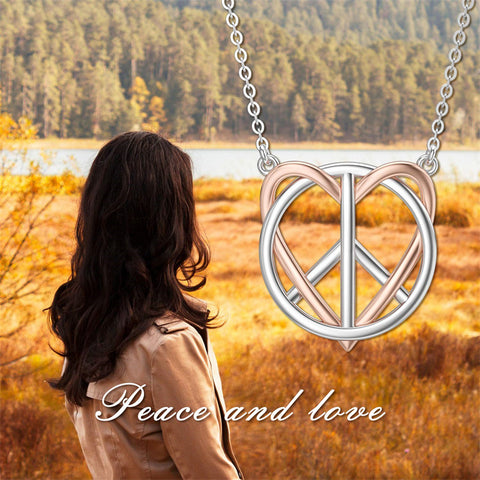 Peace Angel Cross Necklace for Women Sterling Silver Peace Sign Cross Pendant Necklace Heart Love Jewelry