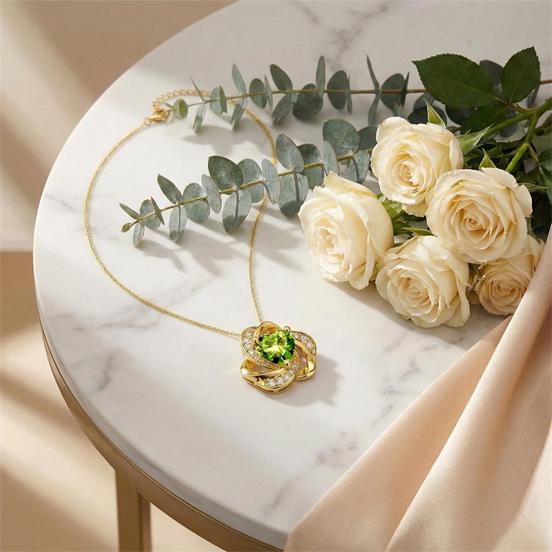 10K 14K 18K Gold 12 Months Birthstones  Love Knot Pendant Necklace