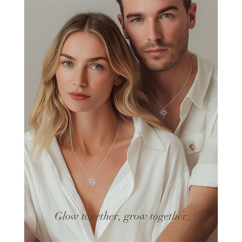 Sterling Silver Birthstone Sun Moon Pendant Necklace for Women