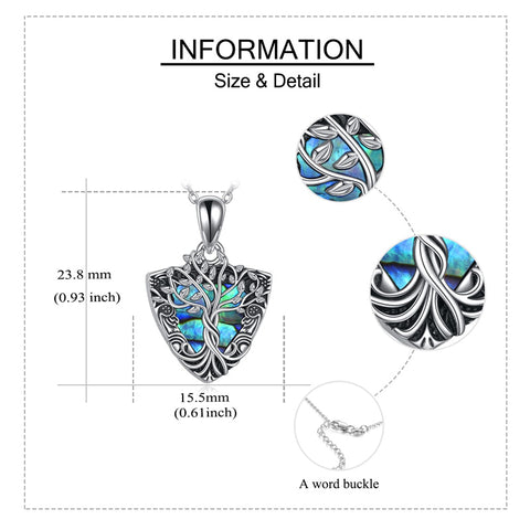 Sterling Silver Tree of Life Urn Necklaces Abalone Opal Shell Cremation Jewelry for Ashes
