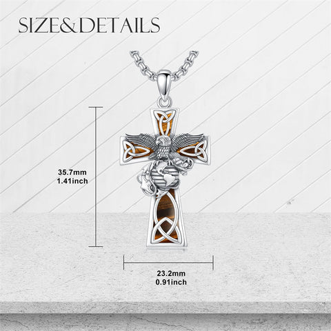 Sterling Silver Marines Cross Pendant Necklace for Men