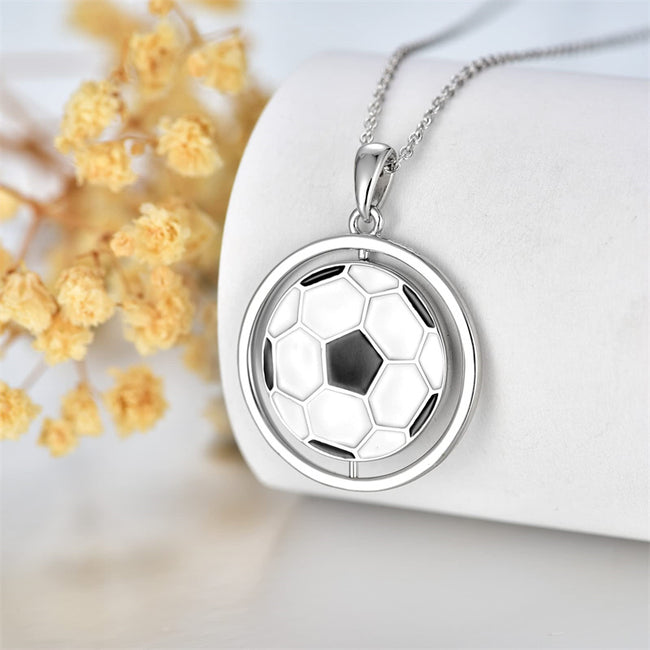 Rotatable Football Necklace 925 Sterling Silver Soccer Ball Pendant Necklace Soccer Jewelry Gifts for Soccer Lovers Fans Women Girls Sports Lovers