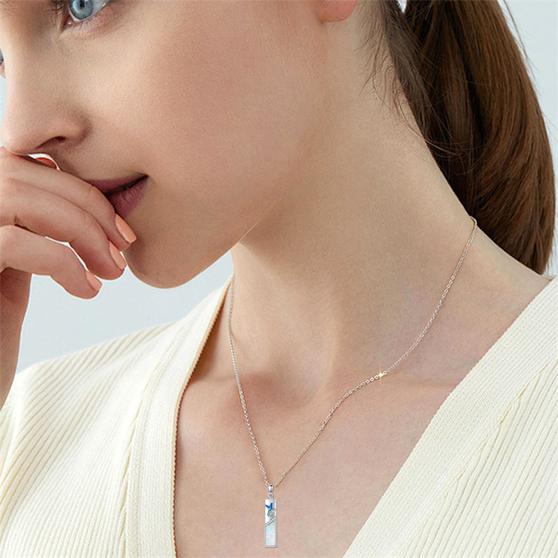 Sterling Silver  Opal Personalized Engraved Bar Pet  Butterfly Dragonfly Tree of Life  Urn Necklace for Ashes