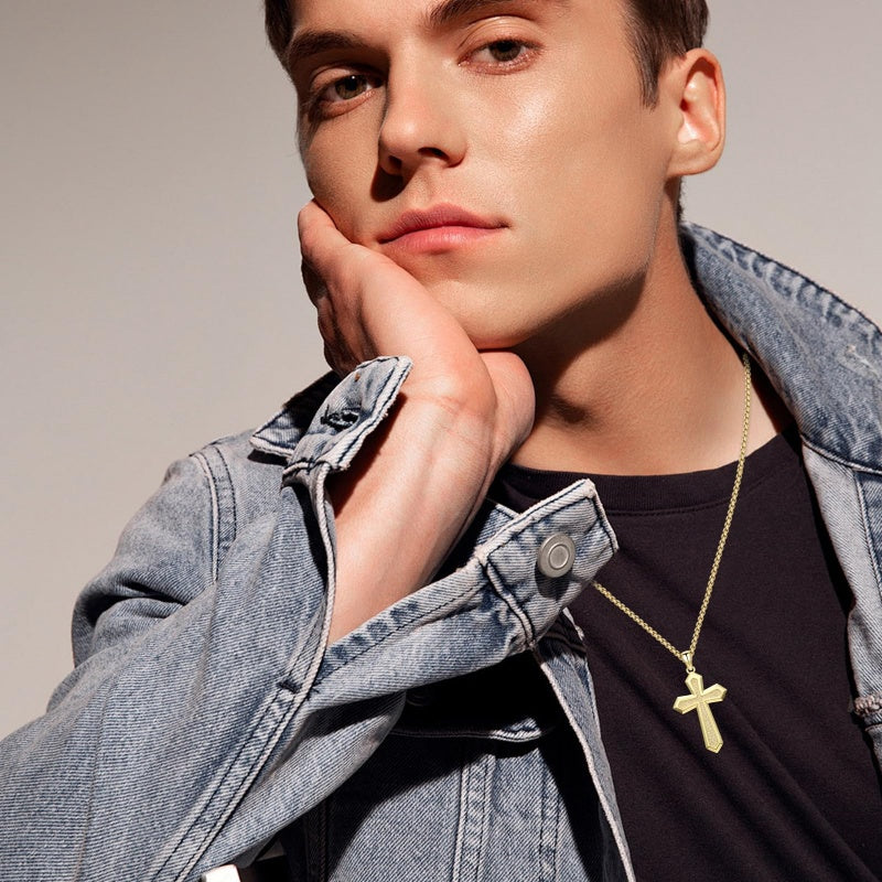 14K Gold Plated Cross Pendant Necklace for Men