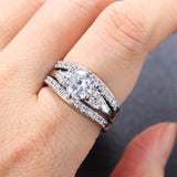 Copper Round Shaped Cubic Zirconia Three-in-One Eternity Engagement Wedding Band Ring Set
