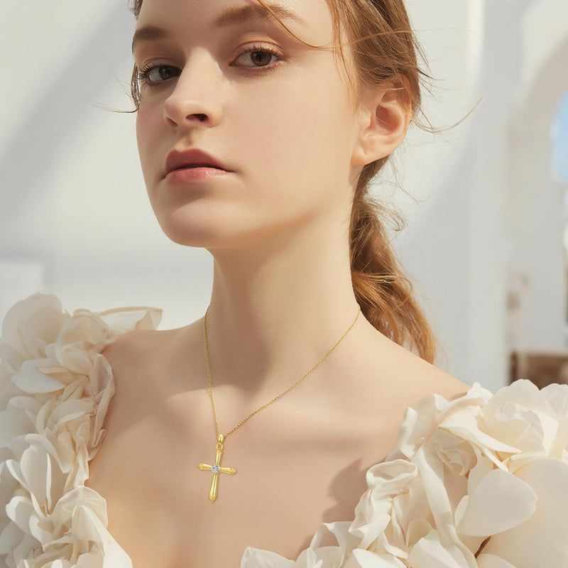 14K Gold Plated Cross Pendant Necklace Faith Jewelry Gift for Women