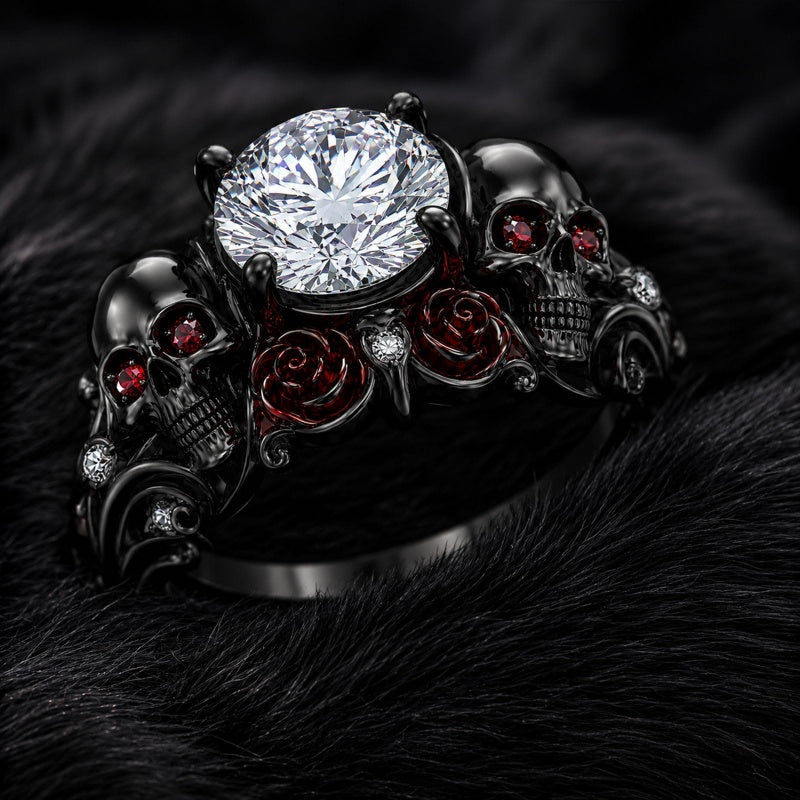 Sterling Silver 10K 14K 18K Gold Moissanite Gothic Black  Engagement Wedding Ring  for Women Halloween Gift
