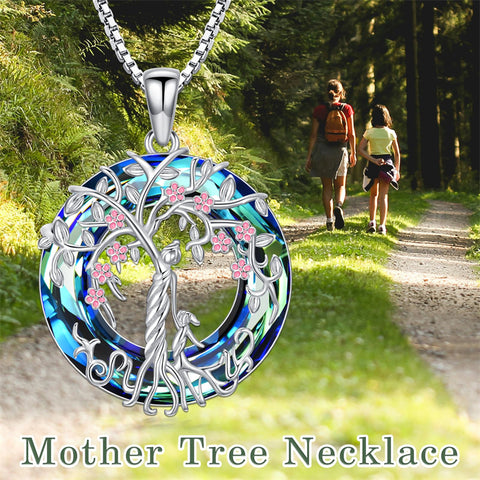 Sterling Silver Crystal Tree of Life Family Pendant Necklace for 1 to 5 Children
