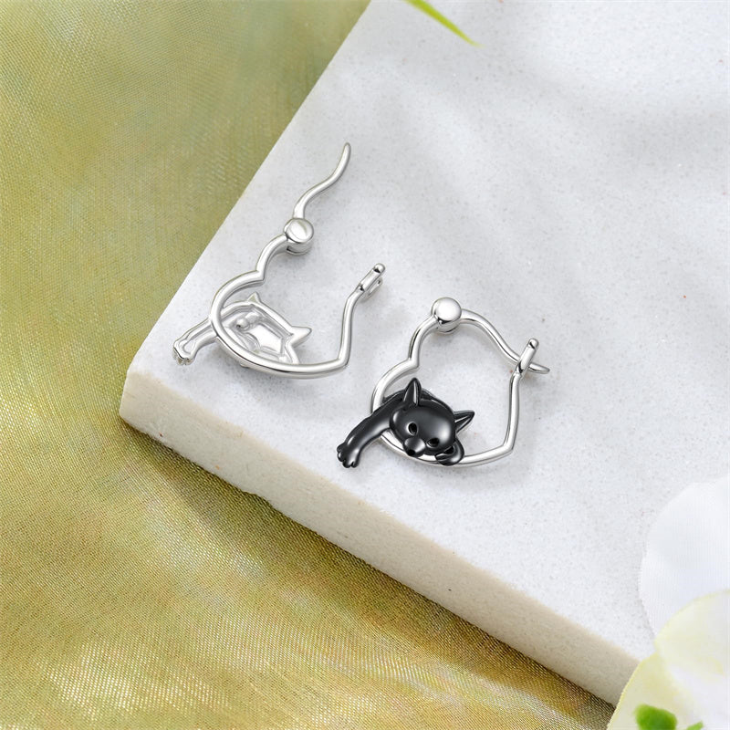 Sterling Silver Fox Frog Leopard Peacock Puppy Animal Hug Hoop Earrings