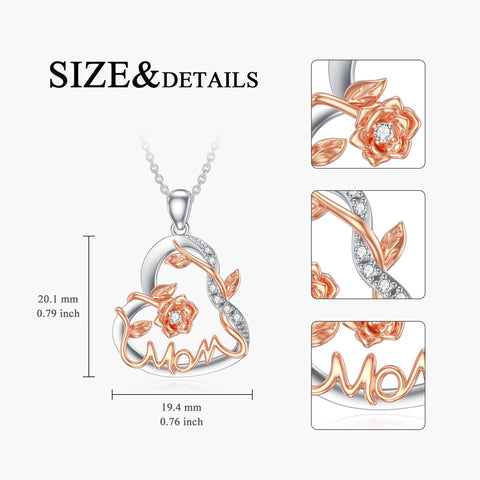 Mothers Day Gifts Diamond Mom Necklace for Women 925 Sterling Silver Heart Necklace Mom Pendant Jewelry Gifts for Women Mom Wife