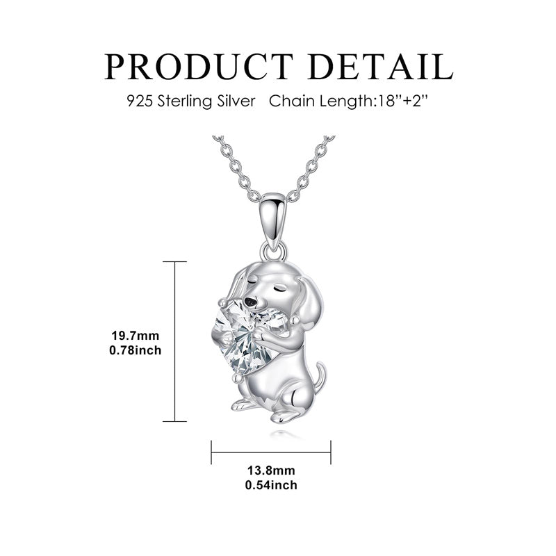Sterling Silver 12 Month Birthstone Dachshund Pendant Necklace for Women