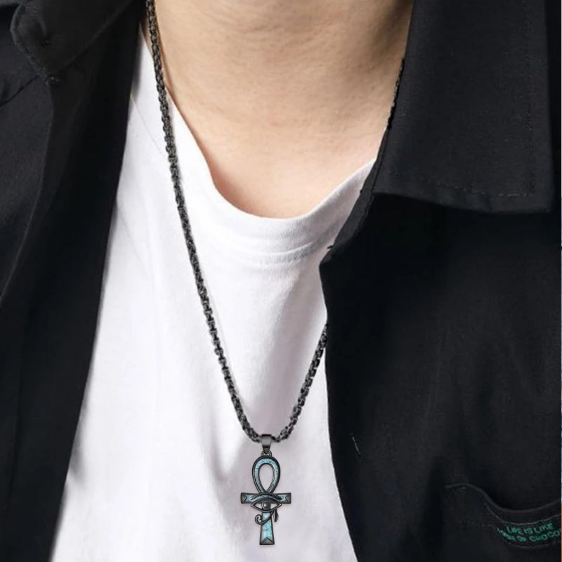 14K Gold Plated Turquoise Wolf Thor's Hammer Ankh Dragon Lion Compass Crucifix Pendant Necklace for Men