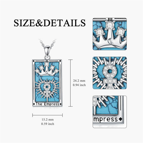 Sterling Silver Turquoise Empress The Lovers  The Moon Wheel Of Fortune The Sun Tarot Card Pendant Necklace
