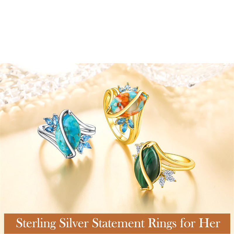 Sterling Silver Turquoise Malachite Engagement Ring for Women Western Jewelry