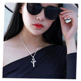 White Gold Plated Stainless Steel Cross Initial Necklaces Cross Pendant Necklaces for Men Women Gifts