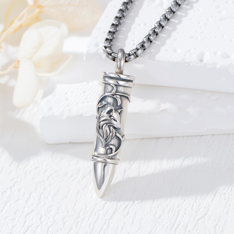 Sterling Silver Animal Angel Wings Pet Jesus Bullet Urn Necklaces for Ashes for Men