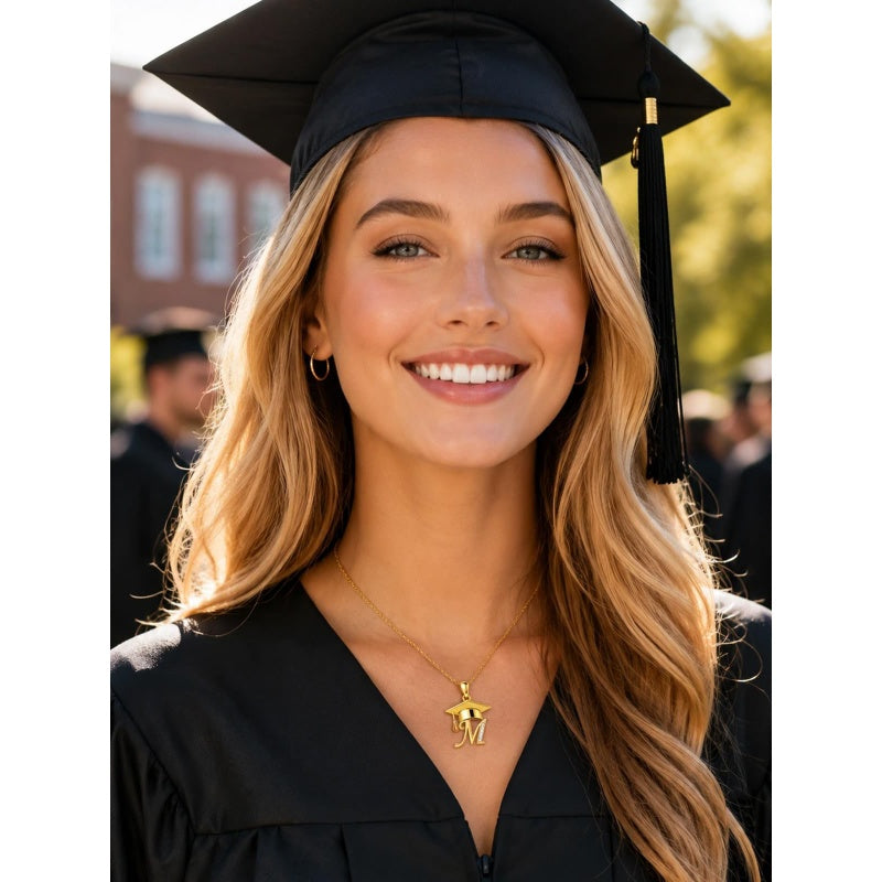 Initial  Graduation 14K Gold Plated Inspiring Grad Pendant Necklace Graduations Jewelry Gifts