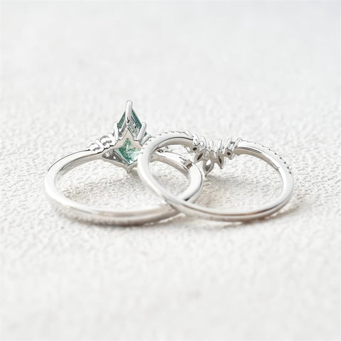 Sterling Silver 10K 14K 18K Gold Kite Cut Gemstone Wedding Ring Set