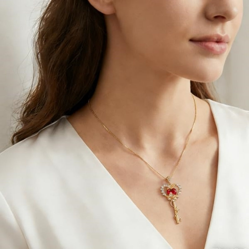 Birthstone Infinity Heart 14K Gold Plated Butterfly Key Pendant Necklace Gift for Her