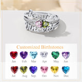 Sterling Silver Personalized 2 Heart Birthstone Engraved Ring