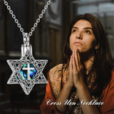 Star of David Urn Necklace Sterling Silver Crosse Abalone Shell Jewish Jewelry for Women Men