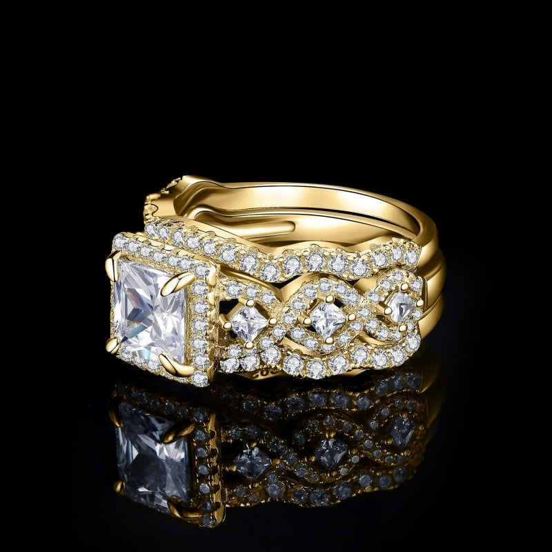 14K Gold Plated  1.5CT  Princess Cubic Zirconia Infinity Twist Engagement Rings  Anniversary Wedding Band Bridal Sets