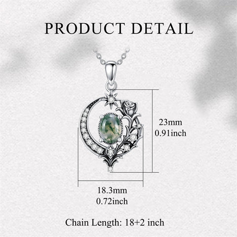 Sterling Silver Moss Agate Celtic Knot Rose Claddagh Filigree Pendant Necklace